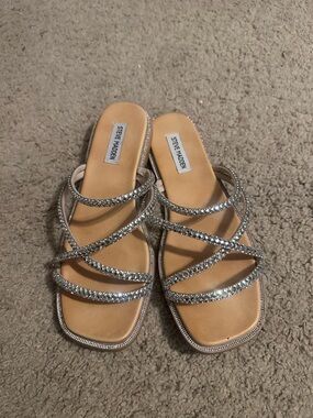 Steve Madden Silver Crystal-Strap Slide Mules